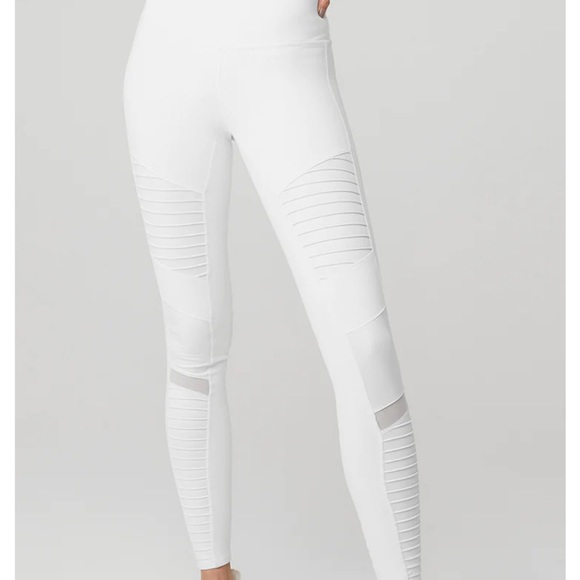 Alo High-Waist Moto Paneled Skinny Leg Athletic Legging In Glossy White - Picture 7 of 8